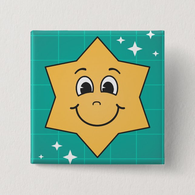 Lycklig tecknad star ansikte leende , julafton des knapp (Framsida)