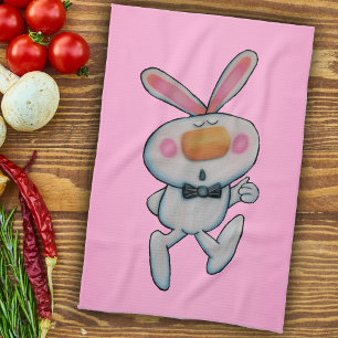 Lycklig Tecknad Thumbs Up Bunny Bow Tie Rosa Kökshandduk