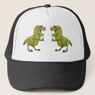 Lycklig tecknadDinosaur som ger upp tumna! Truckerkeps