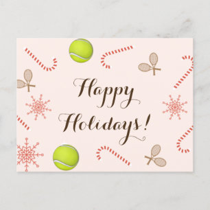 Lycklig Tennis Helgdagar Boll Racket Candy cane Sn Vykort