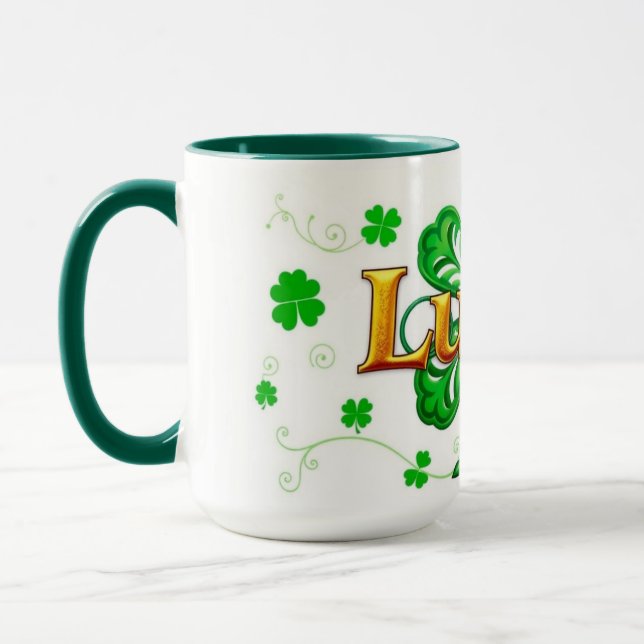 Lycklig Text Shamrock Mönster St. Patrick's Mugg (Vänster)