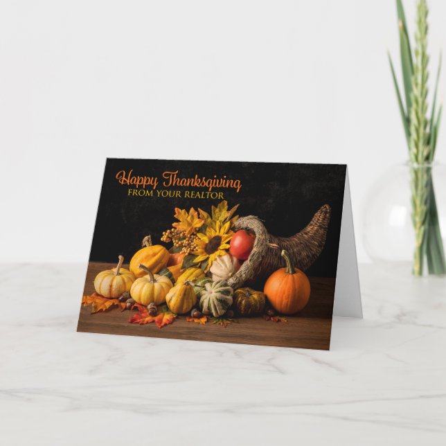 Lycklig Thankgiving från Realtor Söt Cornucopia Helgkort (Framsida)