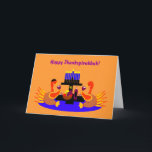 Lycklig Thanksdiskukkah Funny Turkietkort Helgkort<br><div class="desc">Ett humoristiskt original c.a.teresa illustrerar hälsningskort eller inbjudan med ett par vin-gistkalkoner, en med en yamaka, vid en middag i bord med en menorah och David Star. Perfekten för att fira kombinationen av Thanksgiving och Hanukkah som kommer att falla ihop i år. De här färgfulla visitkorten kan också anpassas på...</div>