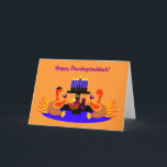 Lycklig Thanksdiskukkah Funny Turkietkort Helgkort<br><div class="desc">Ett humoristiskt original c.a.teresa illustrerar hälsningskort eller inbjudan med ett par vin-gistkalkoner, en med en yamaka, vid en middag i bord med en menorah och David Star. Perfekt-kortet för att fira kombinationen av Thanksgiving och Hanukkah som kommer att falla ihop i år. De här färgfulla visitkorten kan också anpassas på...</div>
