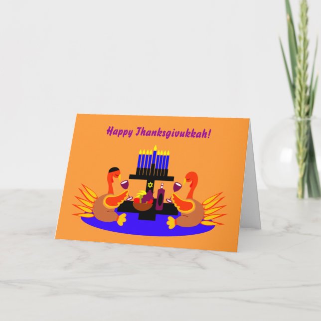 Lycklig Thanksdiskukkah Funny Turkietkort Helgkort (Framsida)
