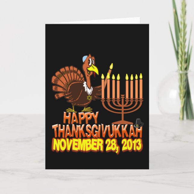 Lycklig Thanksdiskukkah Hanukkah Thanksgiving Card Helgkort (Framsida)