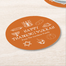 Lycklig Thanksdiskukkah orange Thanksgiving Hanukk Underlägg Papper Rund