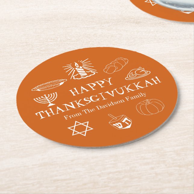 Lycklig Thanksdiskukkah orange Thanksgiving Hanukk Underlägg Papper Rund (Vinklad)