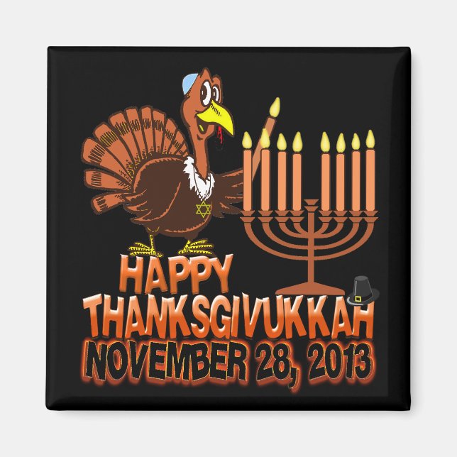Lycklig Thanksdiskukkah Thankgiving Hanukkah Magne Magnet (Framsidan)