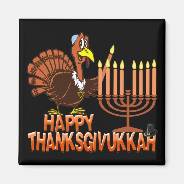 Lycklig Thanksdiskukkah Thankgiving Hanukkah Magne Magnet (Framsidan)