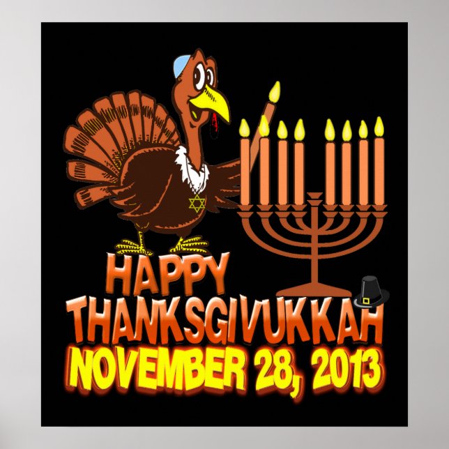 Lycklig Thanksdiskukkah Thankgiving Hanukkah Poste Poster (Framsidan)