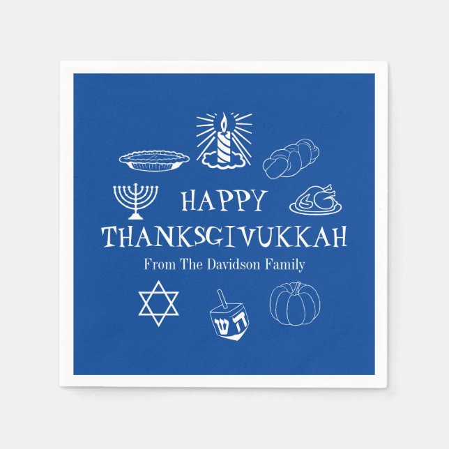 Lycklig Thanksdiskukkah Thanksgiving Hanukkah papp Pappersservett (Framsidan)