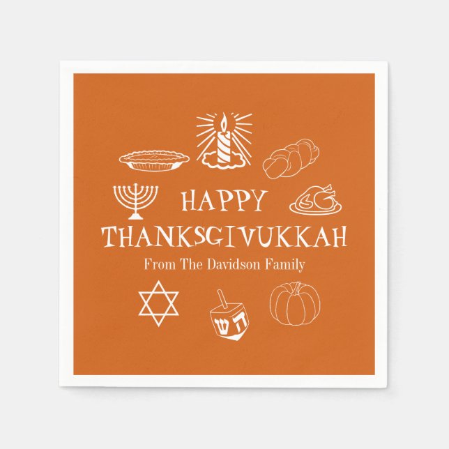 Lycklig Thanksdiskukkah Thanksgiving Hanukkah papp Pappersservett (Framsidan)