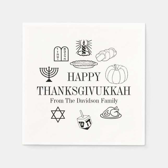 Lycklig Thanksdiskukkah Thanksgiving Hanukkah Pappersservett (Framsidan)