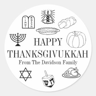 Lycklig Thanksdiskukkah Thanksgiving Hanukkah Runt Klistermärke