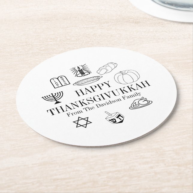 Lycklig Thanksdiskukkah Thanksgiving Hanukkah Underlägg Papper Rund (Vinklad)