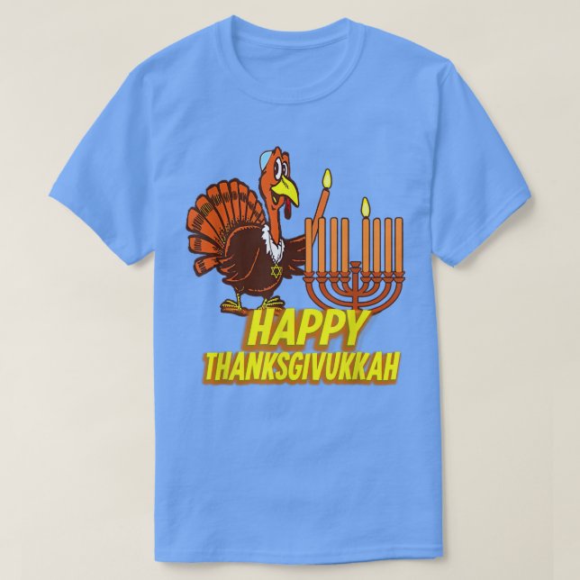 Lycklig Thanksdiskukkah Turkey Hanukkah Festive Je T Shirt (Design framsida)