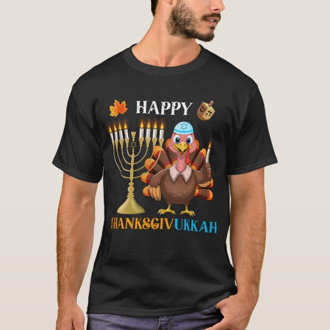 Lycklig Thanksdiskukkah Turkey Menorah T Shirt (Framsida)