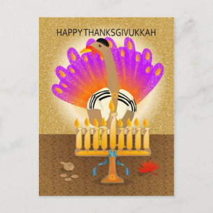 Lycklig Thanksdiskukkah Turkiet vykort