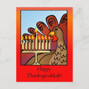 Lycklig Thanksdiskukkah-vykort Vykort