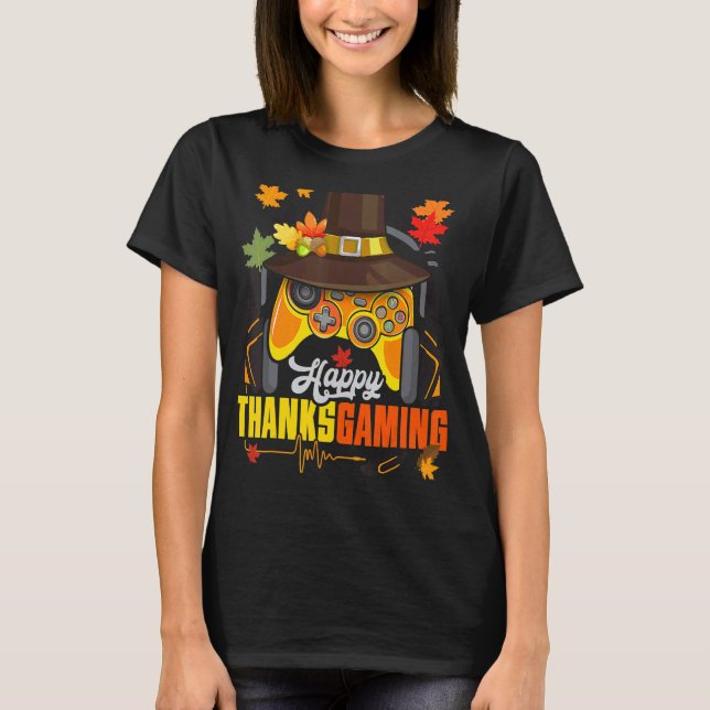 Lycklig Thanksgaming Cute Video Game Controller än T Shirt (Framsida)