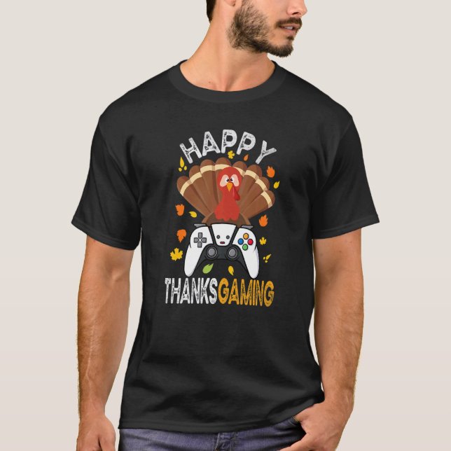 Lycklig Thanksgaming Cute Video Game Controller än T Shirt (Framsida)