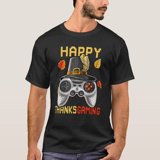 Lycklig Thanksgaming Cute Video Game Controller än T Shirt (Framsida)