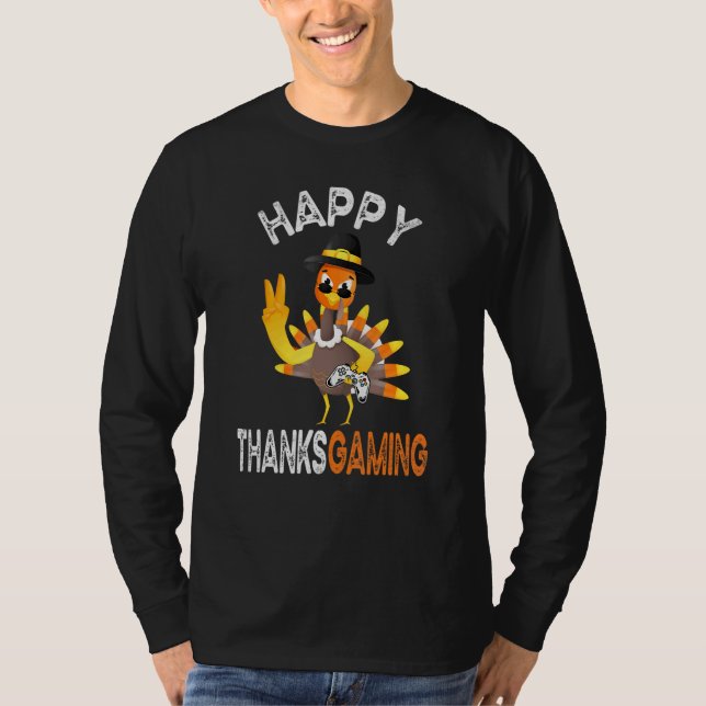 Lycklig Thanksgaming Cute Video Game Controller än T Shirt (Framsida)