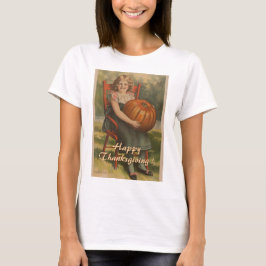Lycklig Thanksgining | Vintage Girl med Pumpkin T Shirt