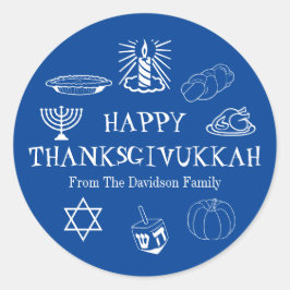 Lycklig Thanksgiven ukkah-Thanksgivingen Hanukkah  Runt Klistermärke