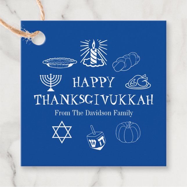 Lycklig Thanksgiving ukkah blueThanksgiving Hanukk Gåvor Etiketter (Framsida)