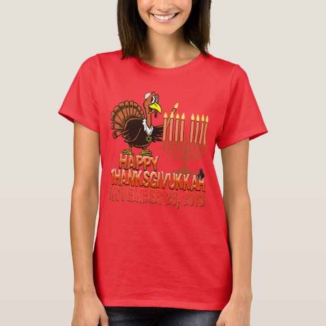 Lycklig Thanksgiving ukkah - Thankgiving Hanukkah  Tee (Framsida)