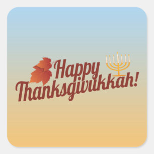 Lycklig Thanksgivukkah menora/löv Fyrkantigt Klistermärke