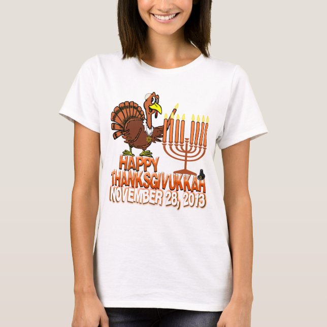 Lycklig Thanksgivukkah - Thankgiving Hanukkah Tee Shirt (Framsida)