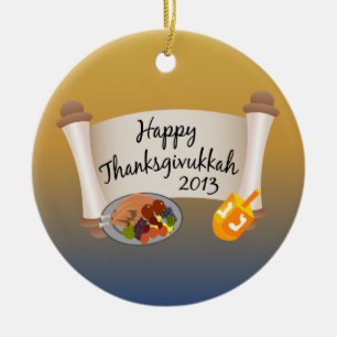 Lycklig Thankslossukkah 2013 Dreidl/Turkiet Julgransprydnad Keramik