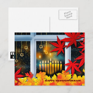 Lycklig Thankslossukkah. Hanukkah och Thanksgiving Helg Vykort