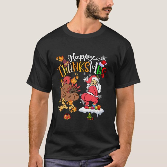 Lycklig Thanksmas Turkey Jultomten Thanksgiving Ch T Shirt (Framsida)