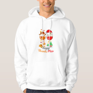 Lycklig Thanksmas Vin Thanksgiving, jul, lång S Hoodie