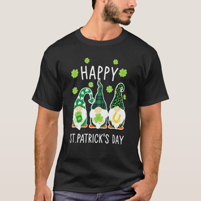 Lycklig Three Gnomes St patrick's day Grönt Buffal T Shirt (Framsida)