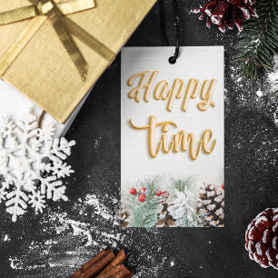 Lycklig-tid Festive Snö Juletiketter Presentetikett