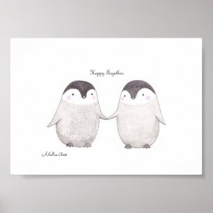 Lycklig tillsammans Cute Penguin lite minimalistis Poster