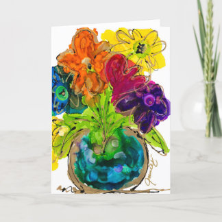 Lycklig tillsammans med ett tomt röstkort tack kort