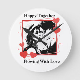 Lycklig tillsammans med Kärlek Heart Ram Wall Rund Klocka