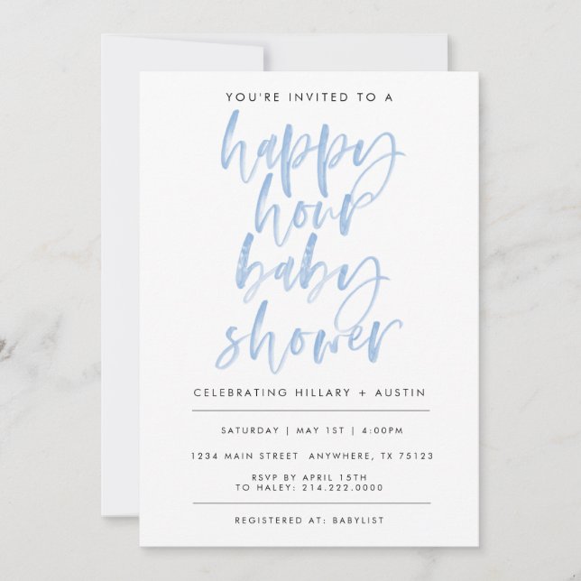 LYCKLIG TIMME BABY SHOWER - BLUE INBJUDNINGAR (Framsida)