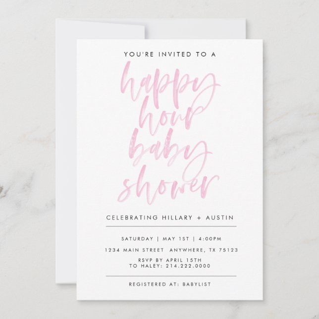 LYCKLIG TIMME BABY SHOWER- ROSA INBJUDNINGAR (Framsida)