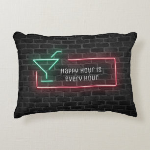 Lycklig Timme Neon-tecken Prydnadskudde