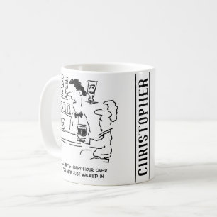 Lycklig-timmen över nu frun kommer kaffemugg