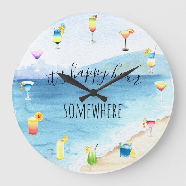 Lycklig-timmen på något ställe Tropiskt Cocktail-v Stor Klocka (Framsida)