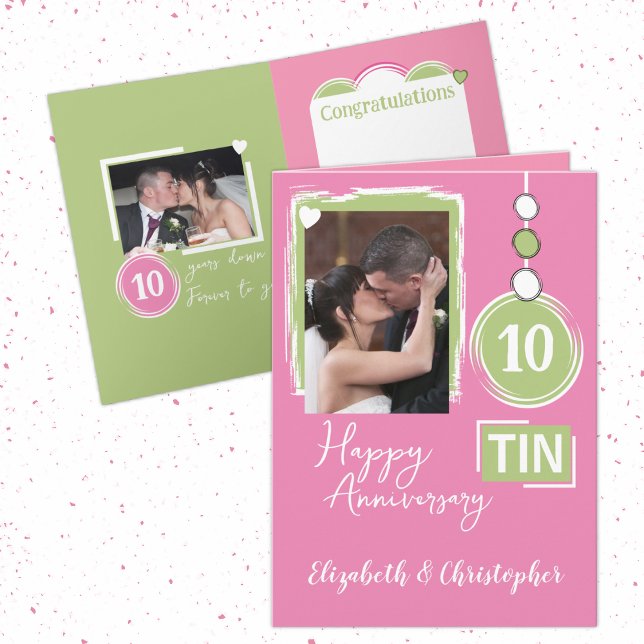 Lycklig Tin 10-årsjubileum 2 foto namn rosa Kort (Skapare uppladdad)