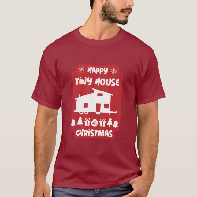 Lycklig Tiny House jul T-Shirt (Framsida)